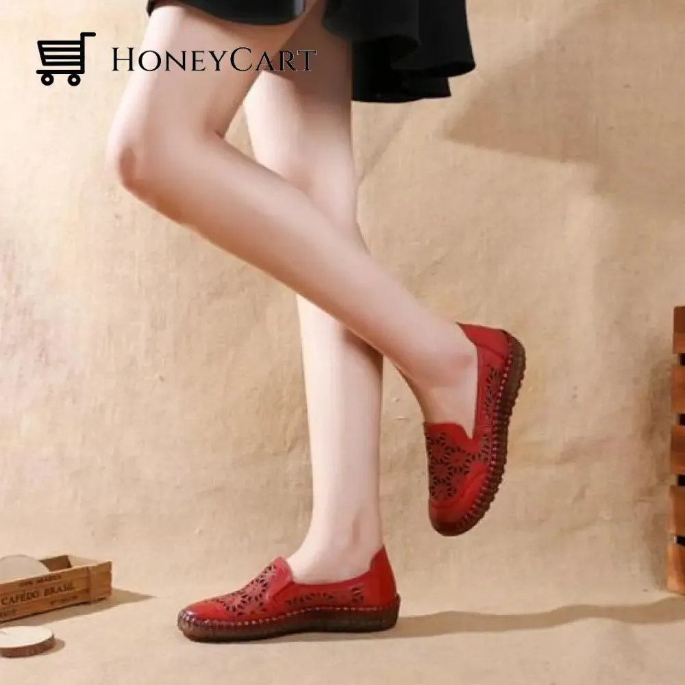 Genuine Leather Round Toe Flats Ladies Shoes for Bunions