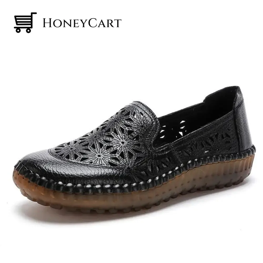 Genuine Leather Round Toe Flats Ladies Shoes for Bunions