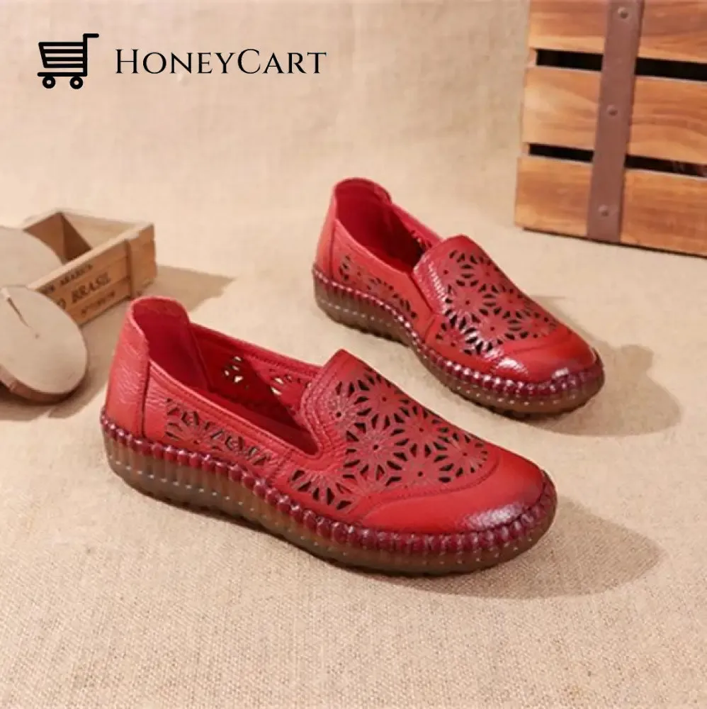 Genuine Leather Round Toe Flats Ladies Shoes for Bunions