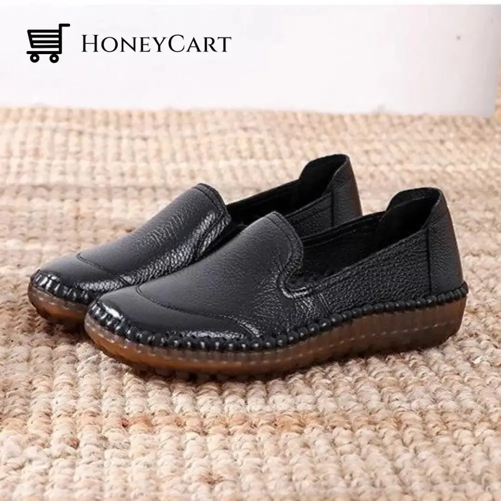 Genuine Leather Round Toe Flats Ladies Shoes for Bunions