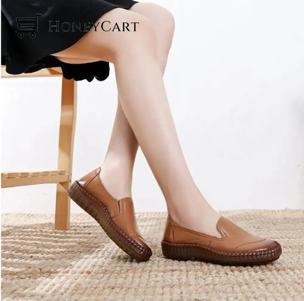 Genuine Leather Round Toe Flats Ladies Shoes for Bunions