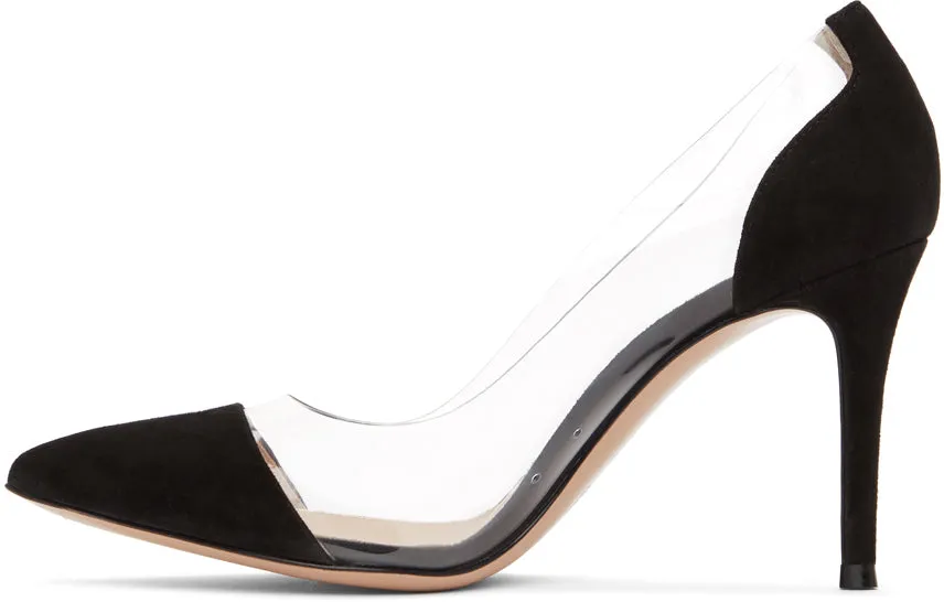 Gianvito Rossi Black Suede Plexi 85 Heels