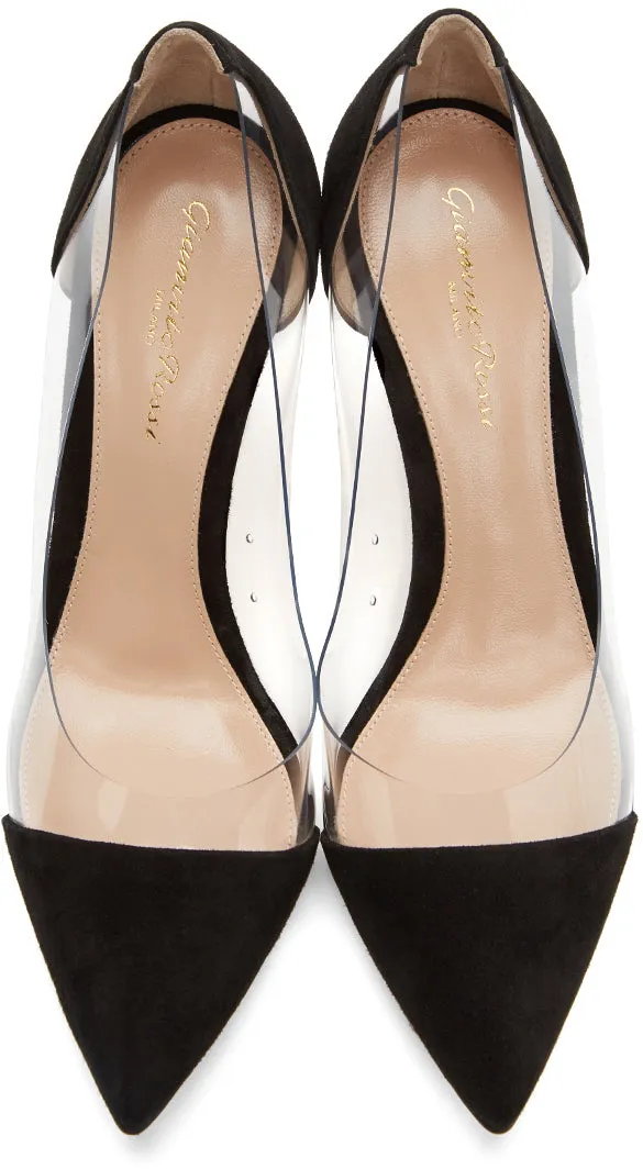 Gianvito Rossi Black Suede Plexi 85 Heels