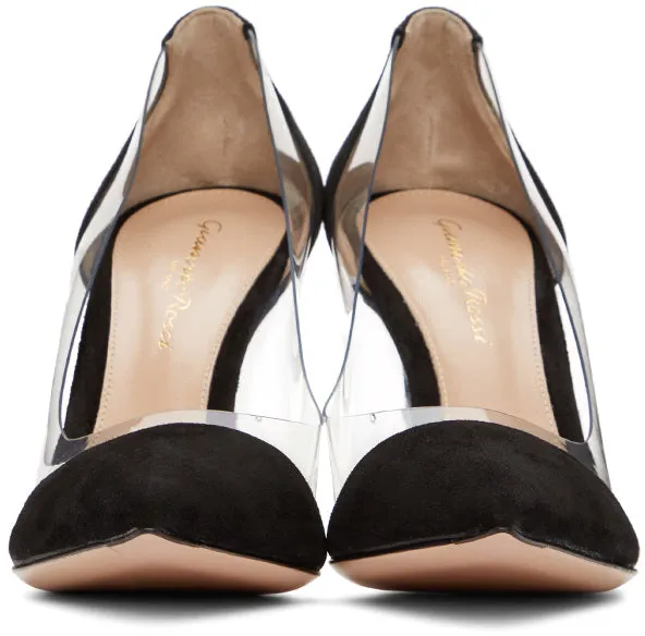 Gianvito Rossi Black Suede Plexi 85 Heels