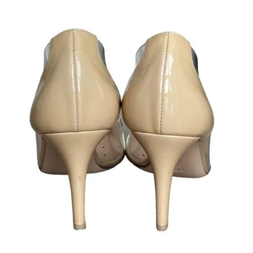 GIANVITO ROSSI Cream Patent Leather And PVC Plexi Pointed Toe Pumps Size 38