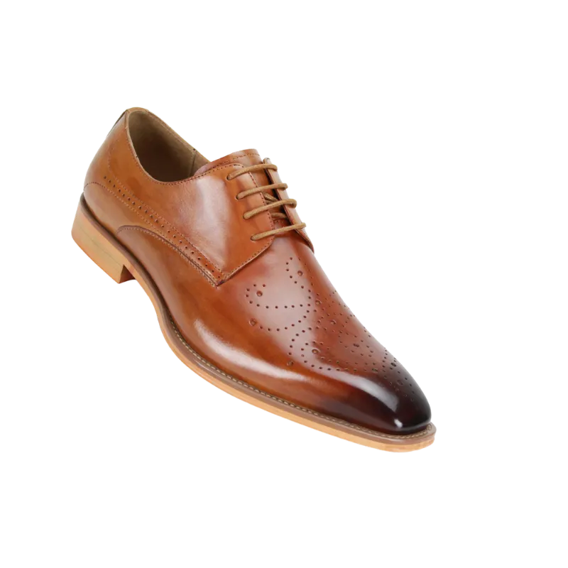 Giovanni Cognac Lace Up Men's Leather Dress Shoe Perforated Pattern