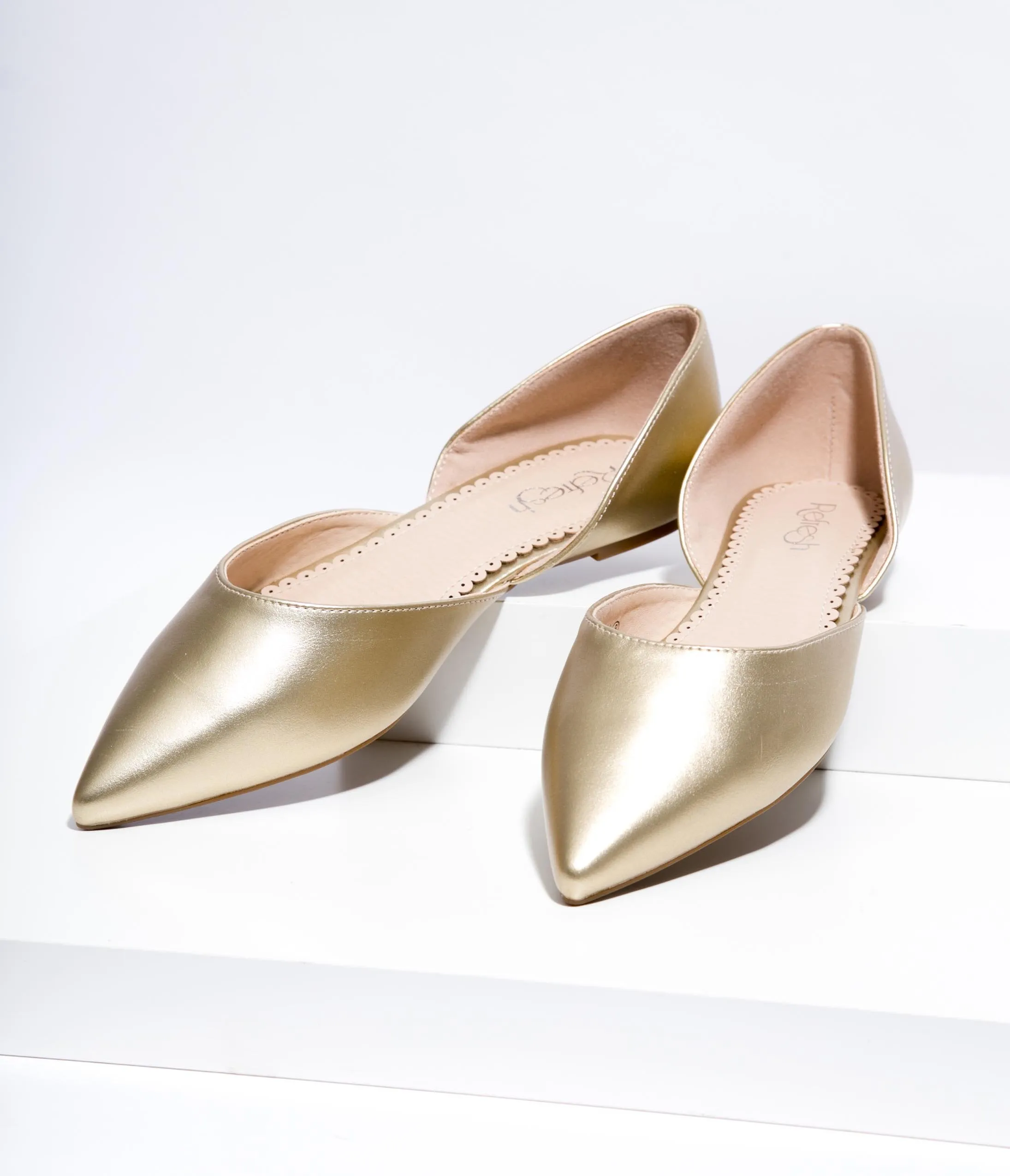 Gold Leatherette Pointed Toe Flats