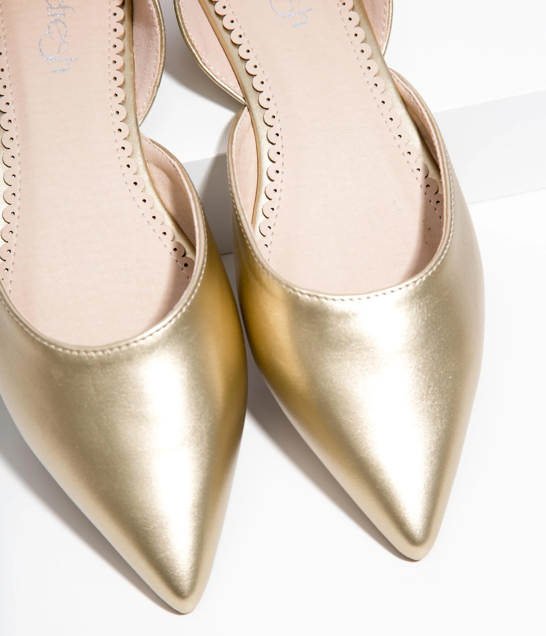 Gold Leatherette Pointed Toe Flats