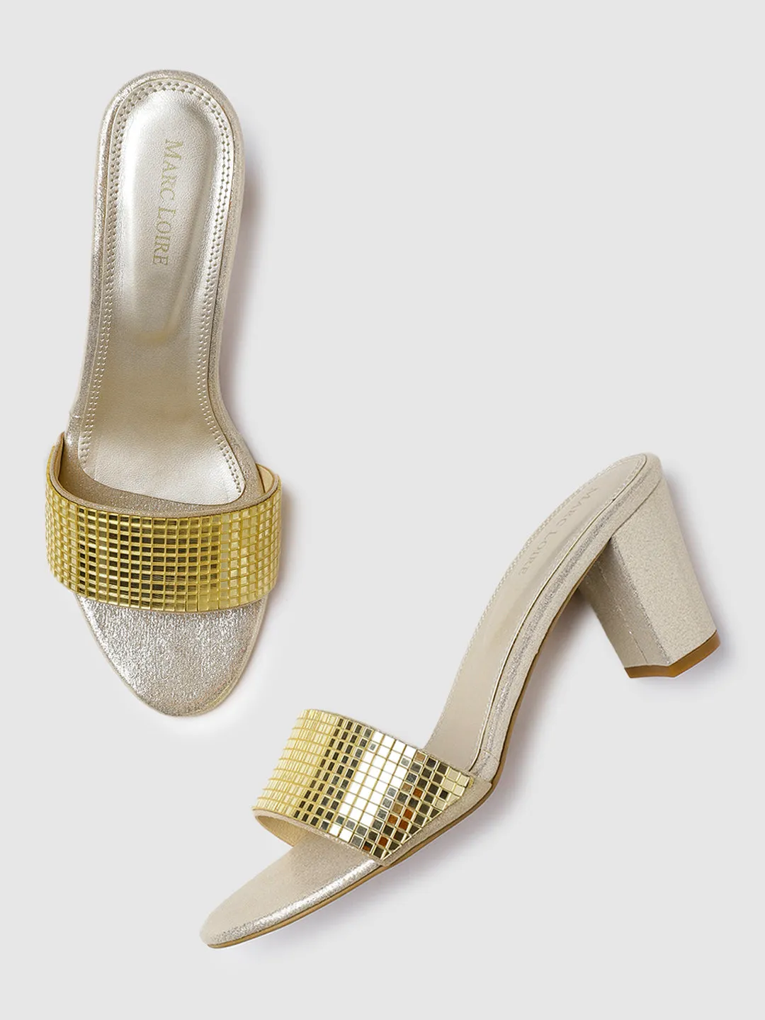 Gold Western Embellised Block Heels