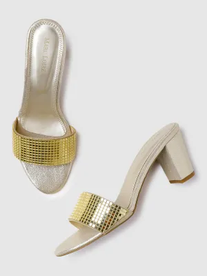 Gold Western Embellised Block Heels