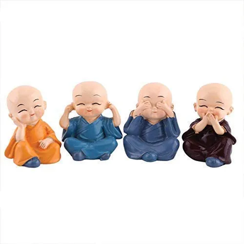 Gracie Collection Resin Buddha Monk Statues, Small, Multicolour, Set of 4(Polyresin, Multicolor)