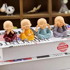 Gracie Collection Resin Buddha Monk Statues, Small, Multicolour, Set of 4(Polyresin, Multicolor)