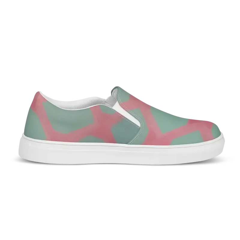 Green Triangles Canvas Shoes Womens Slip