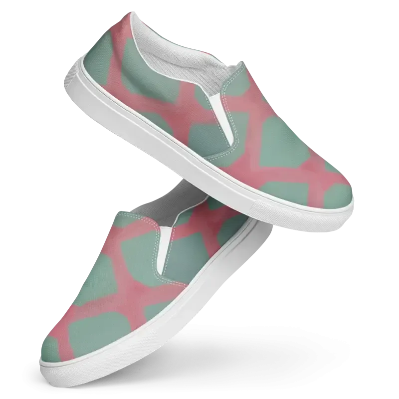 Green Triangles Canvas Shoes Womens Slip