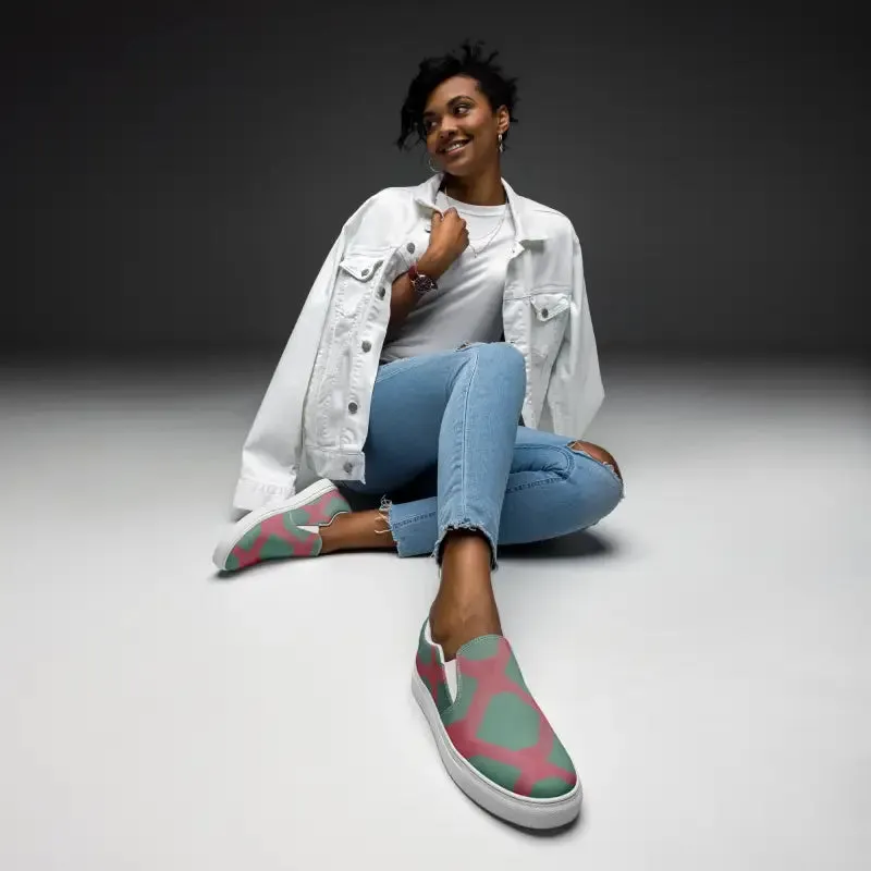 Green Triangles Canvas Shoes Womens Slip
