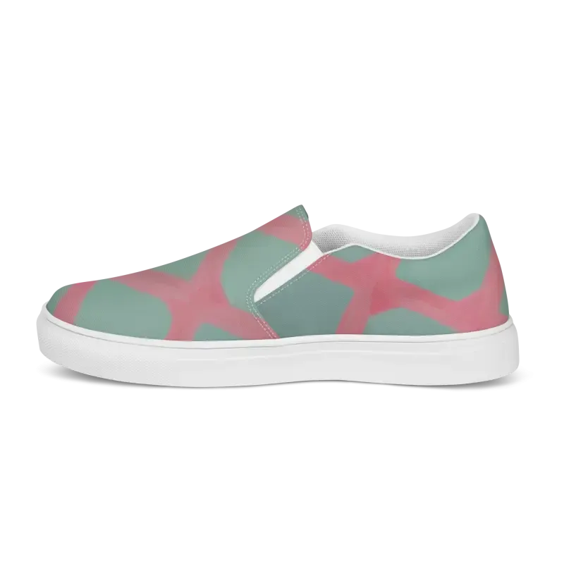 Green Triangles Canvas Shoes Womens Slip