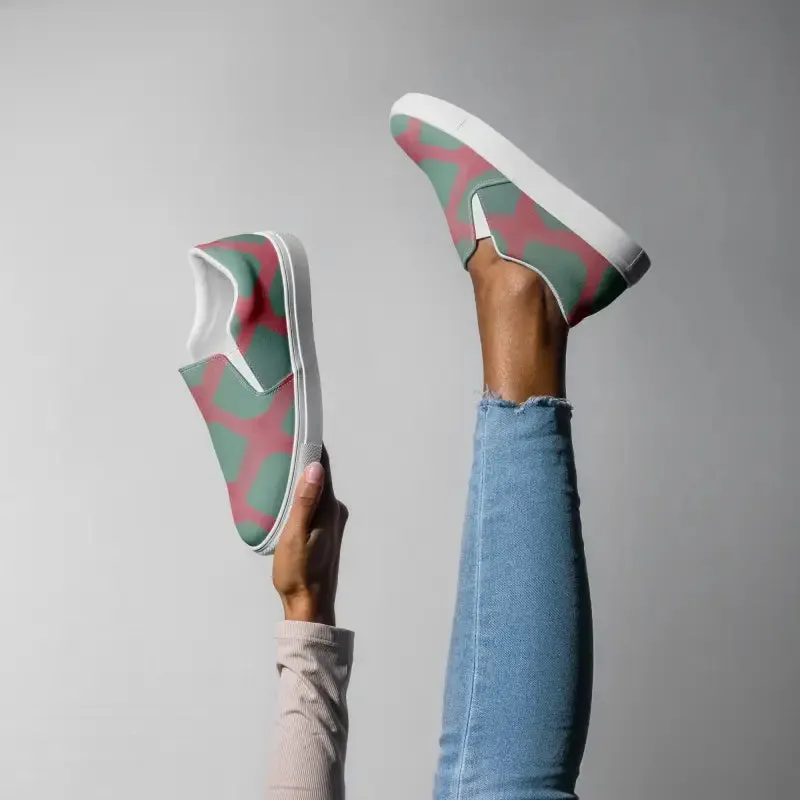 Green Triangles Canvas Shoes Womens Slip