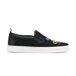 Gucci Dublin Men's Shoes Black Worldwide Sewed Cotton / Calf-Skin Leather Slip-On Sneakers