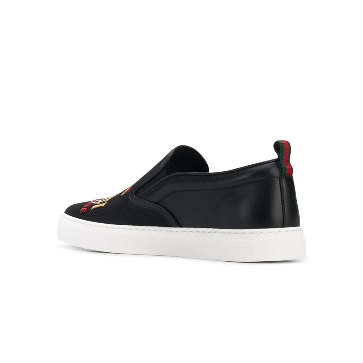 Gucci Dublin Men's Shoes Black Worldwide Sewed Cotton / Calf-Skin Leather Slip-On Sneakers
