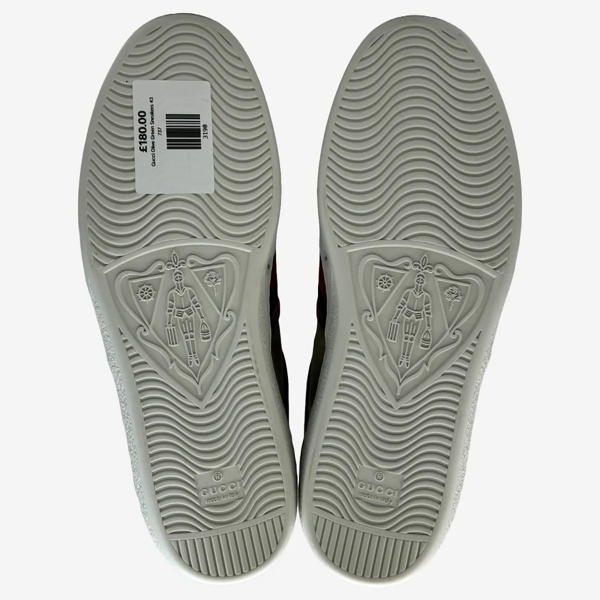 Gucci men's olive green velvet and leather sneakers with pink stripes details