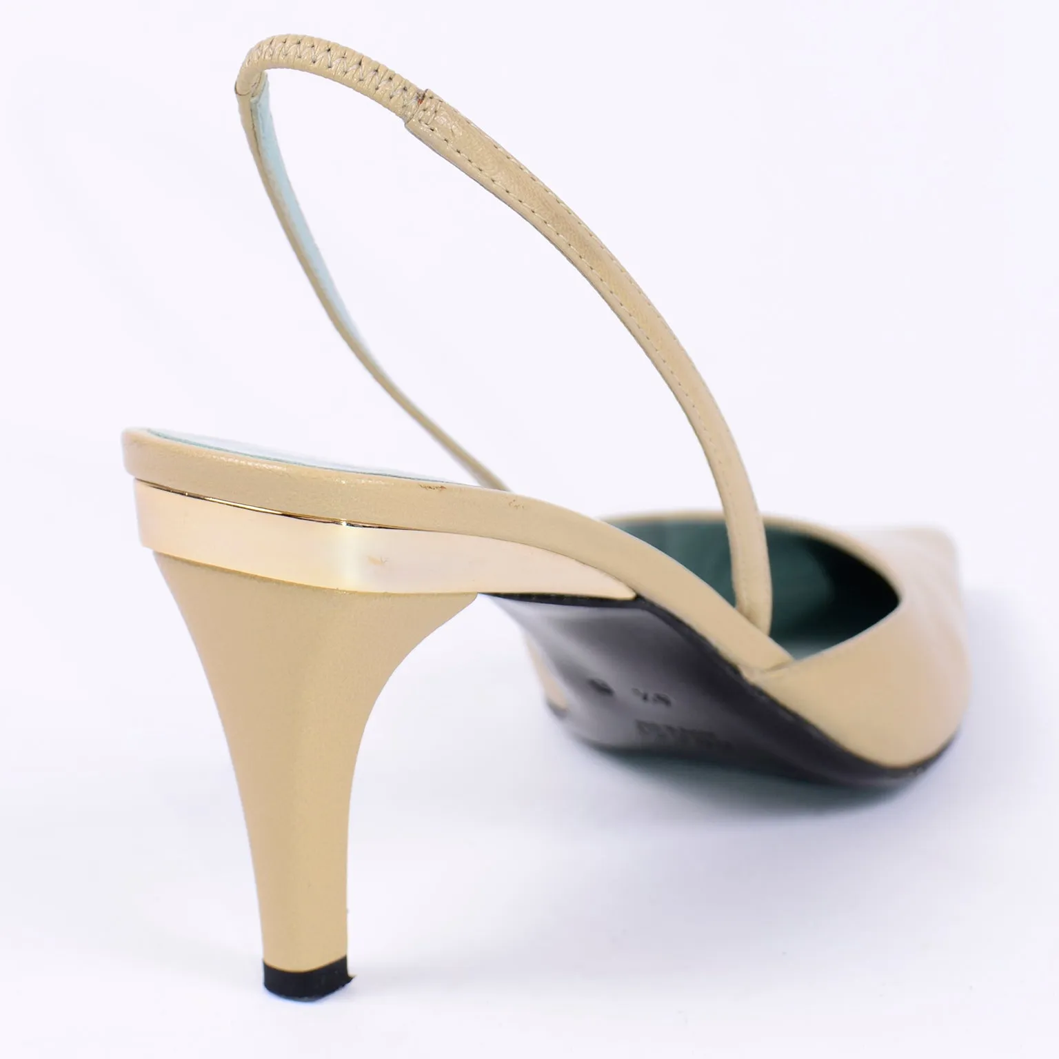 Gucci Slingback Beige Tan Leather Heels With Gold Bands 6.5
