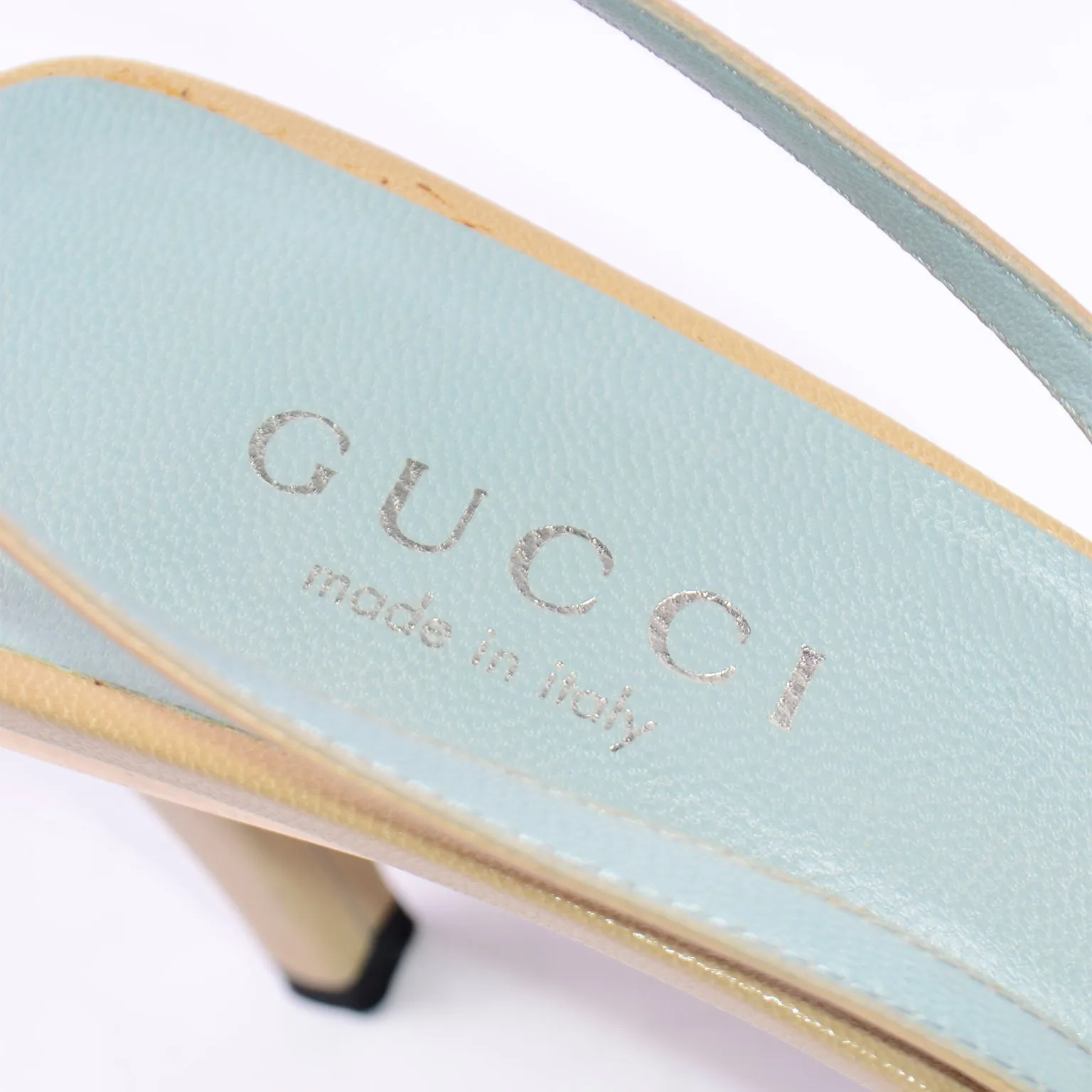 Gucci Slingback Beige Tan Leather Heels With Gold Bands 6.5