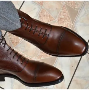Handmade Brown Leather Ankle Boots for Men