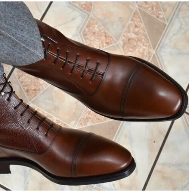 Handmade Brown Leather Ankle Boots for Men