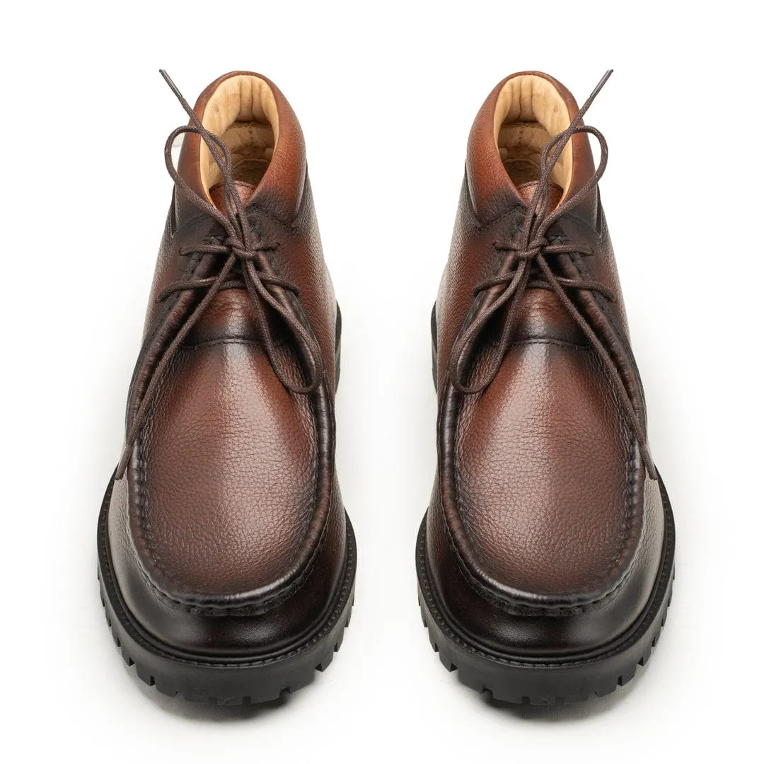Handmade Custom Calf Leather Brown Dress Chukka Boots For Men