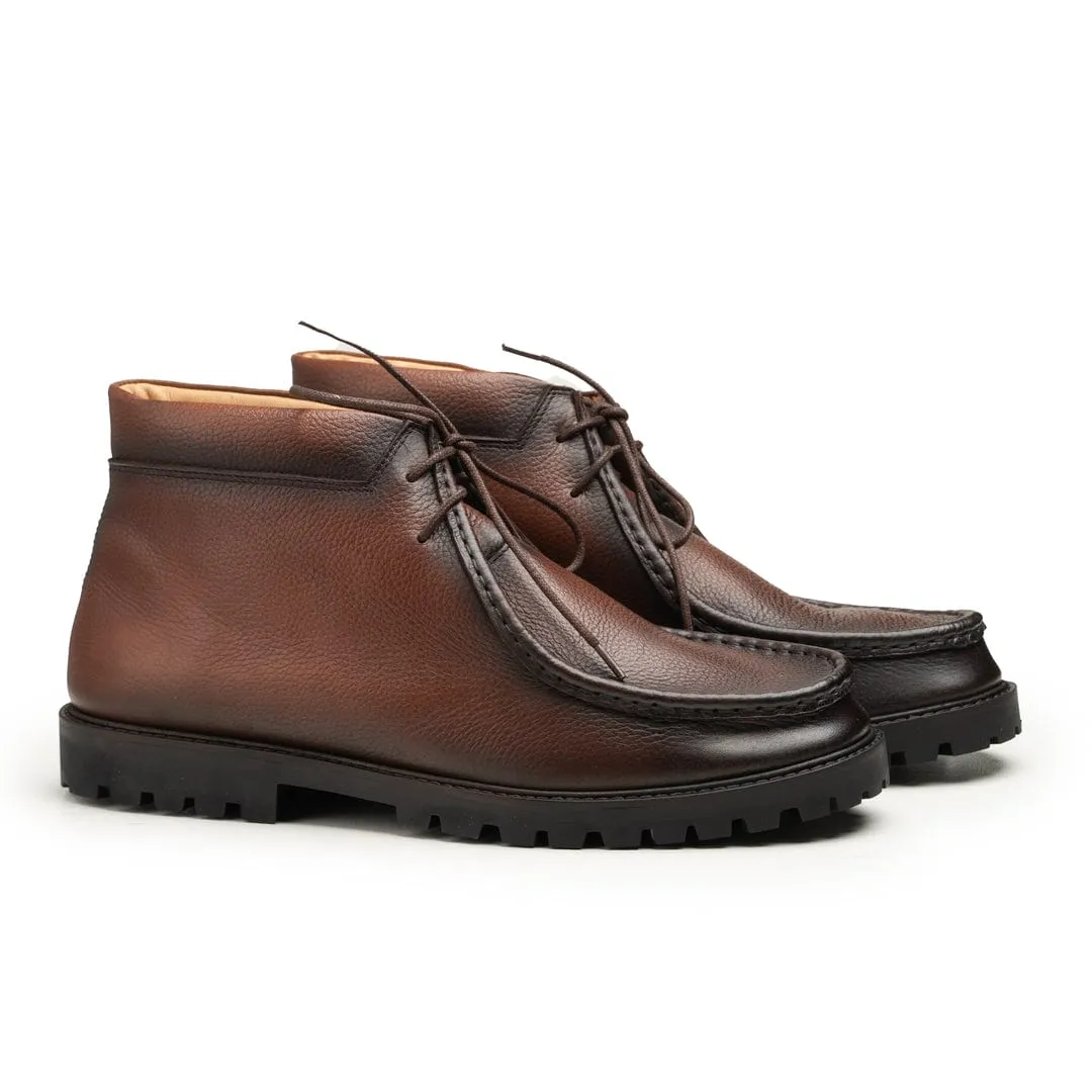 Handmade Custom Calf Leather Brown Dress Chukka Boots For Men