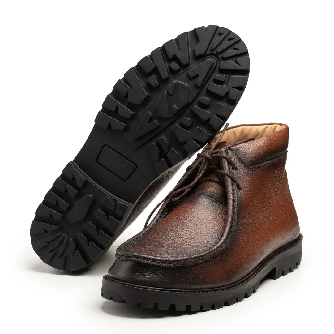 Handmade Custom Calf Leather Brown Dress Chukka Boots For Men