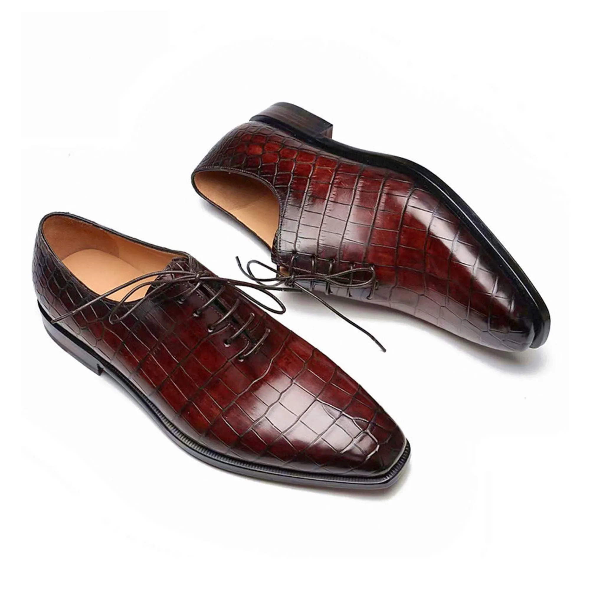 Handmade, Custom Crocodile Pattern Leather Men Wholecut Shoes