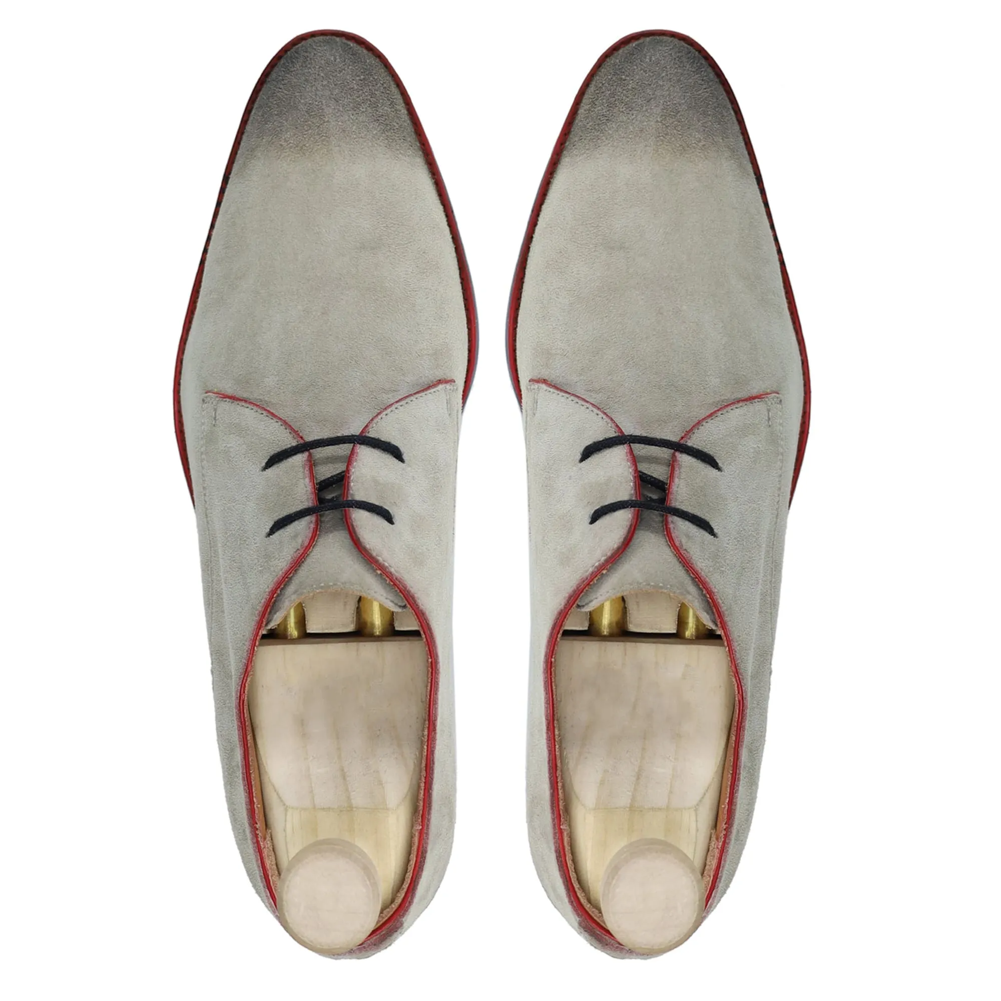 Handmade, Custom Men's Grey Kid Suede Derby Shoes