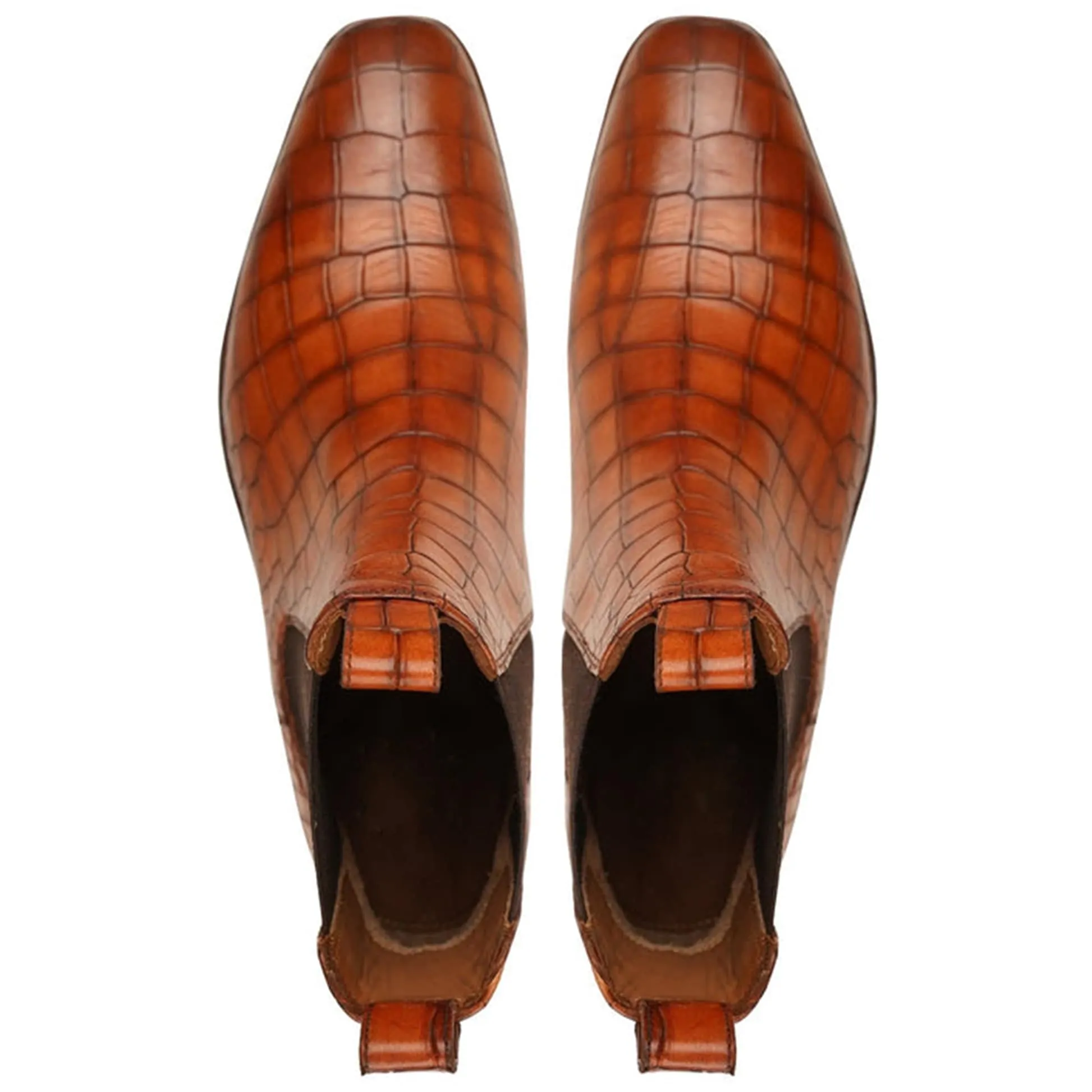 Handmade Customisable Crocodile Pattern Leather Brown Chelsea Boots For Men