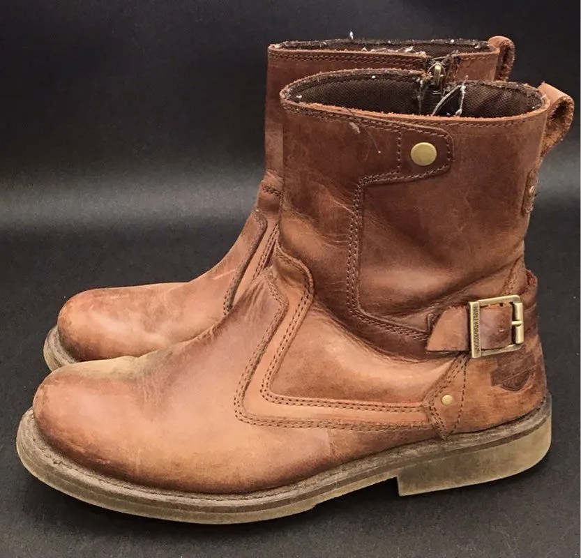 Harley-Davidson Men's Brown Leather Biker Boots - Size 9.5