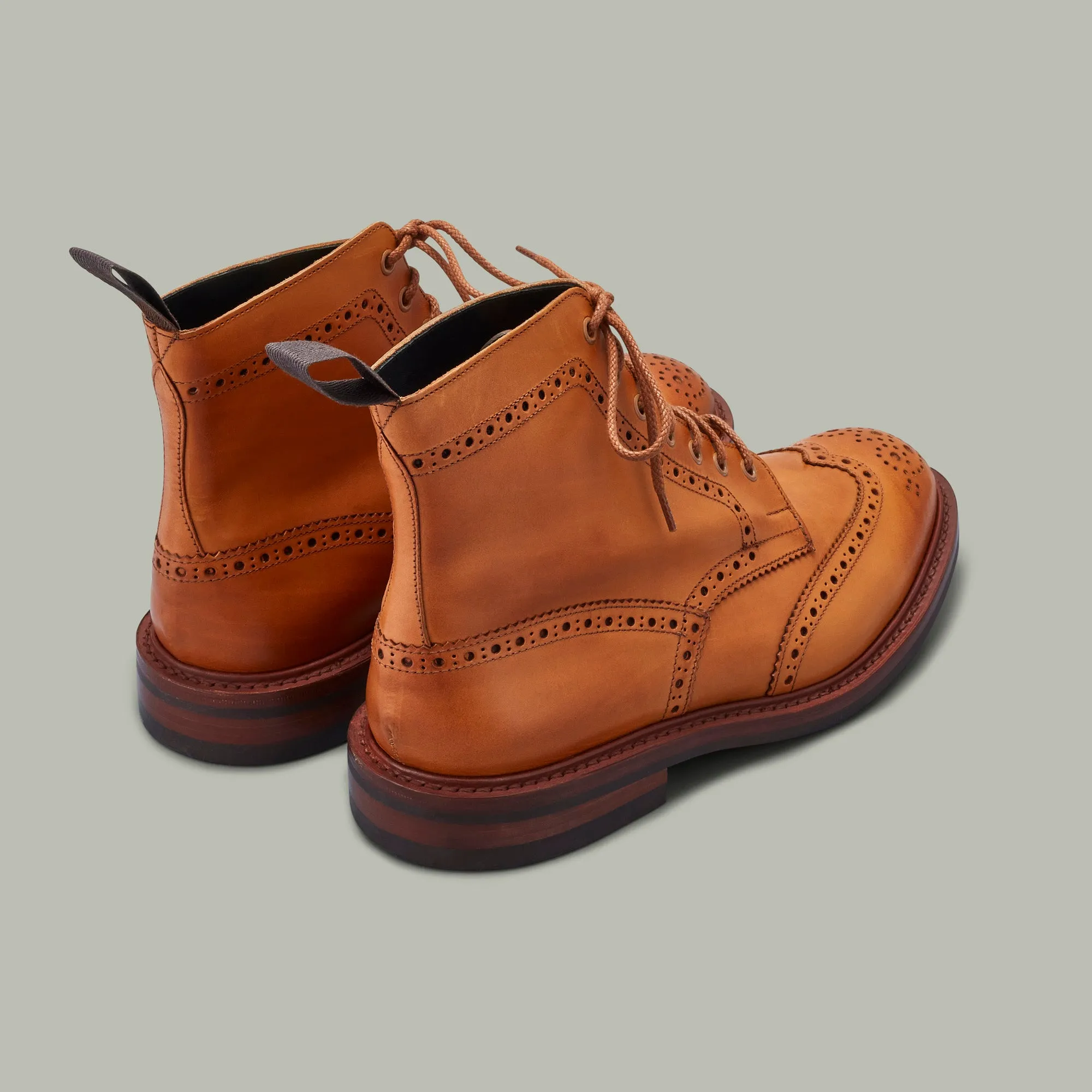 Harrow Burnished Calf Brogue Boot - Dainite Sole [LONDON TAN]
