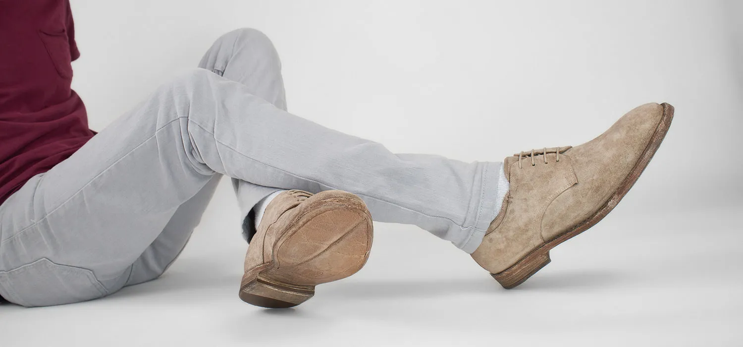 HAVEN linen-grey suede derby shoes.