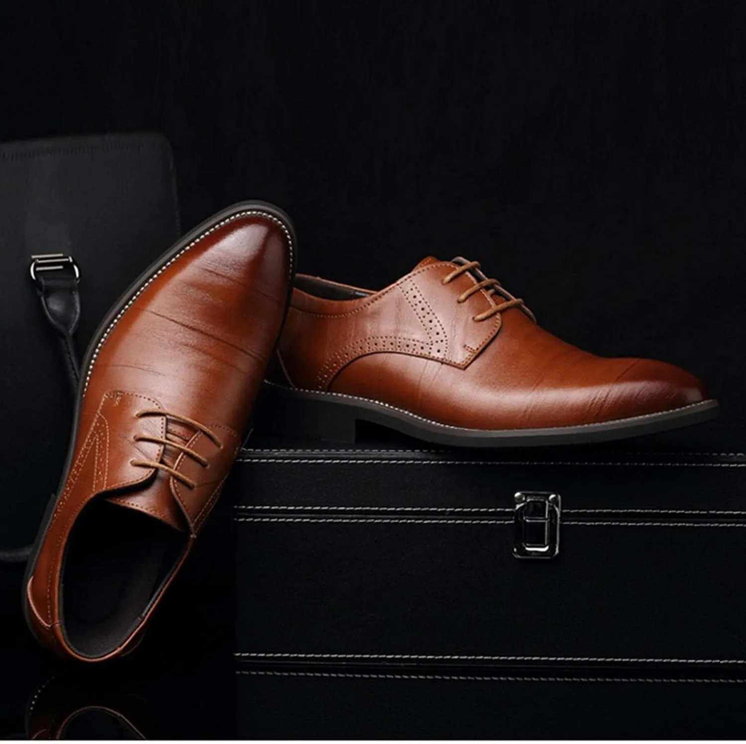 Hbeylia Formal Business Shoes for Men Fashion Leather Classic Lace up Dress Oxfords Shoes Closed Pointed Toe Oxford Dress Shoes Tuxedo Oxford Wingtip Modern Shoes For Men Business Office Work Wedding