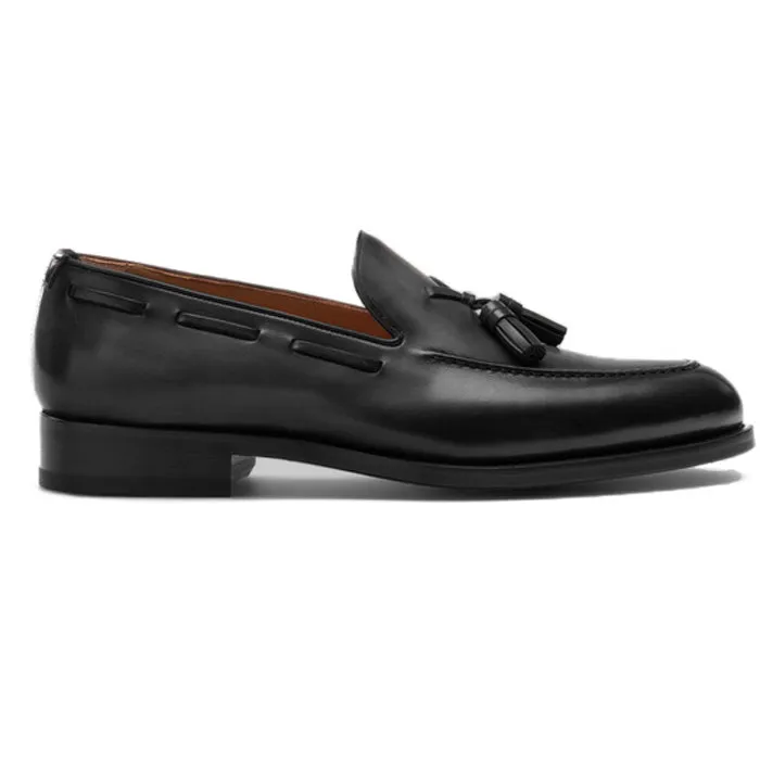 Height Increasing Black Leather Barbican Tassel Loafers - Formal Shoes