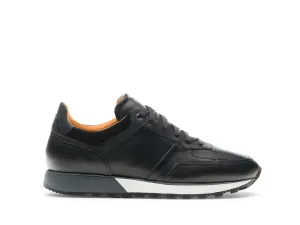 Height Increasing Black Leather Nausori Lace Up Running Sneaker Shoes