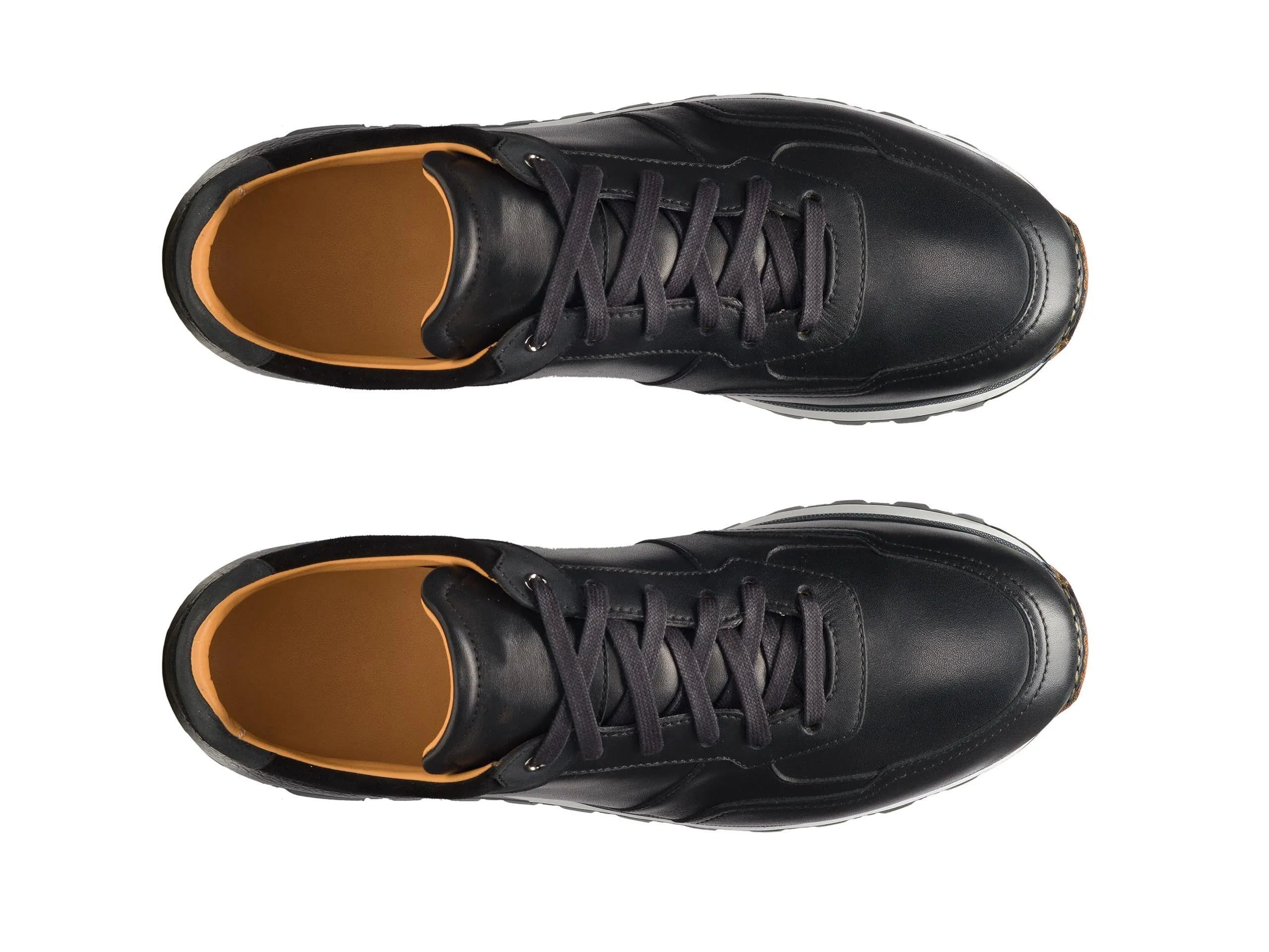 Height Increasing Black Leather Nausori Lace Up Running Sneaker Shoes