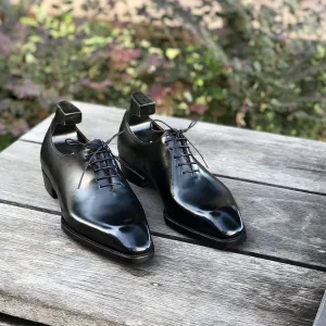 Height Increasing Black Leather Pamira Whole Cut Oxfords - Formal Shoes - AW24