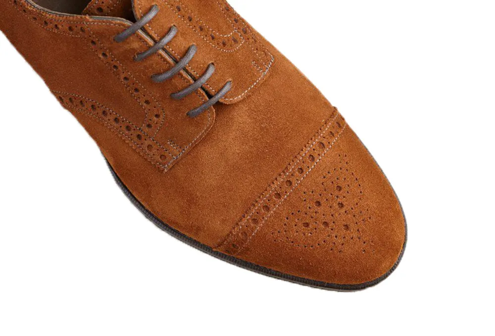 Height Increasing Tan Suede Friars Brogue Derby Shoes