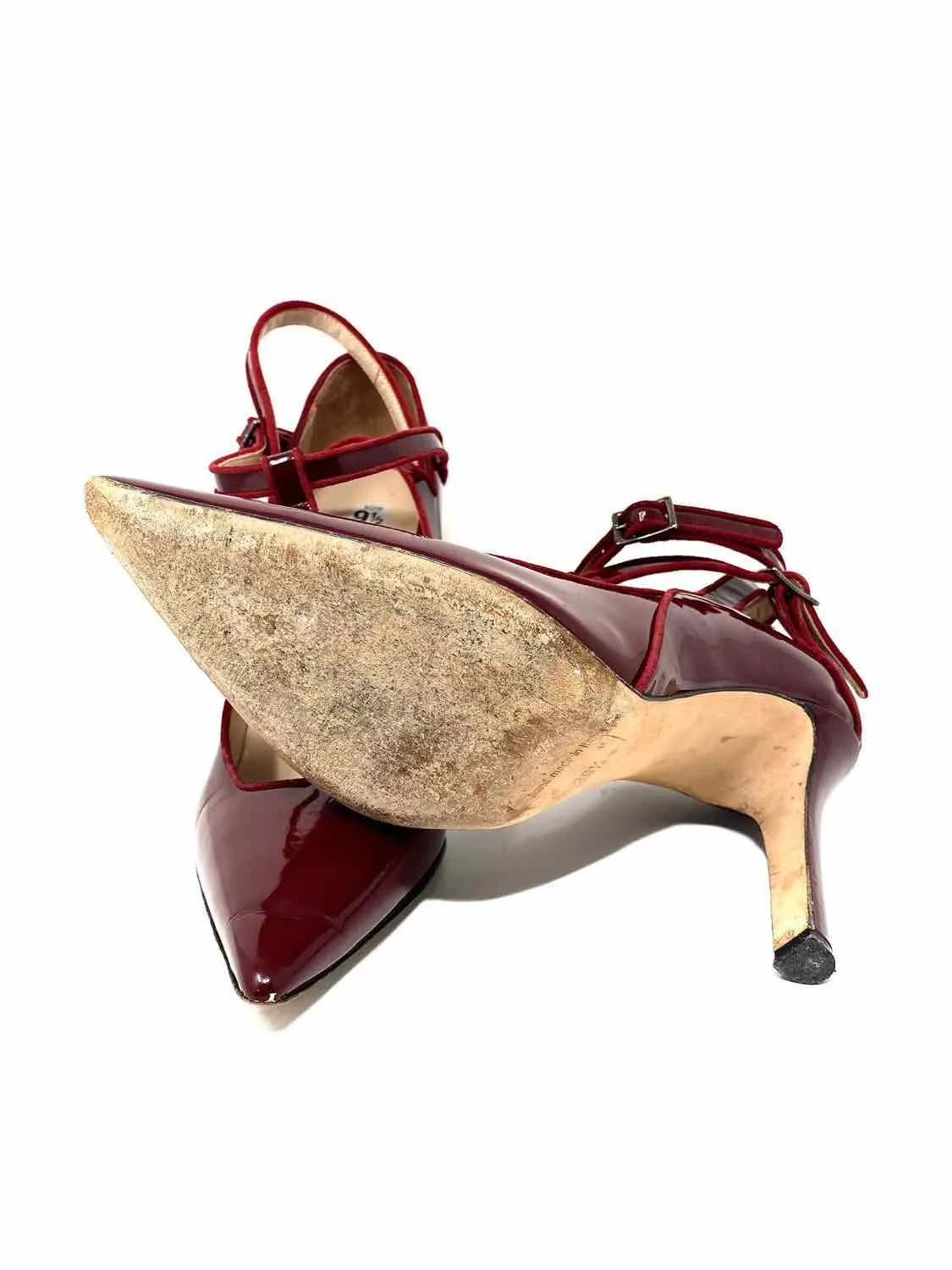 Henri Lepore Dezert Carmela Women's Red Pointed Patent Leather T-Strap Pumps
