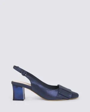 HESS SLINGBACK HEELS NAVY SHIMMER LEATHER