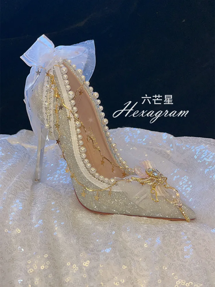 Hexagram~Pointed Toe Shining Wedding High Thin Lolita  Heels