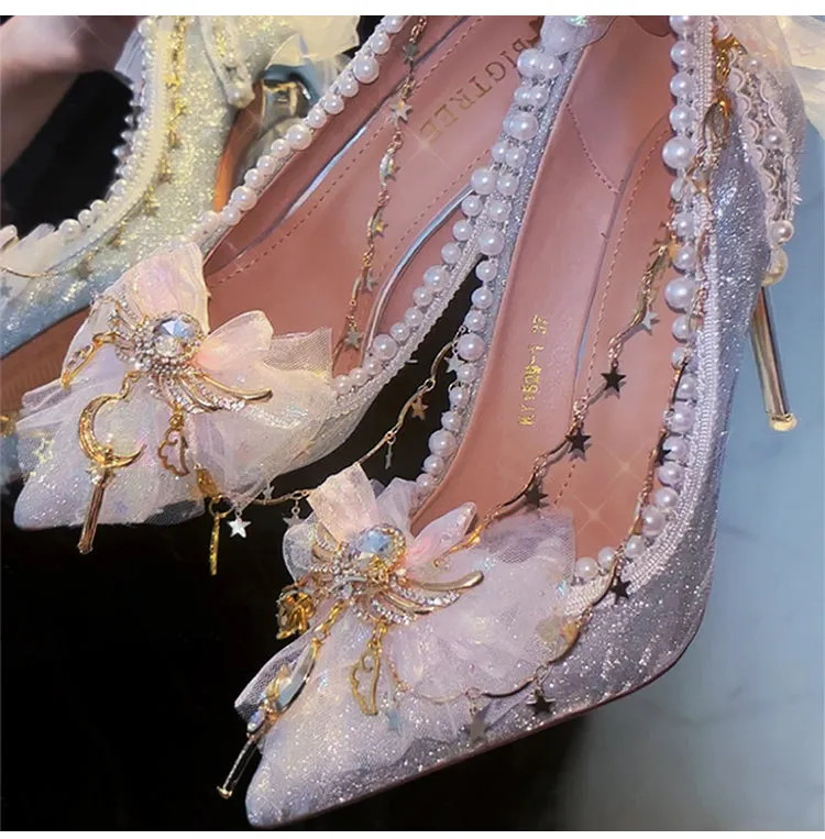 Hexagram~Pointed Toe Shining Wedding High Thin Lolita  Heels