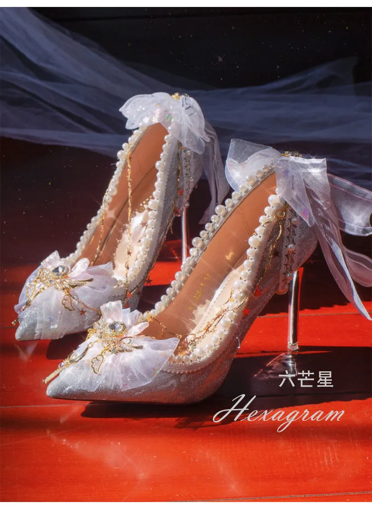Hexagram~Pointed Toe Shining Wedding High Thin Lolita  Heels