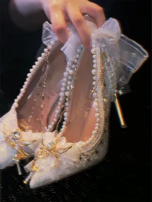 Hexagram~Pointed Toe Shining Wedding High Thin Lolita  Heels