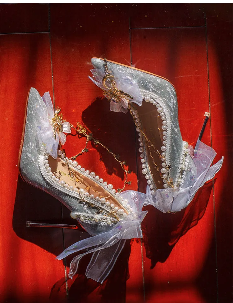 Hexagram~Pointed Toe Shining Wedding High Thin Lolita  Heels